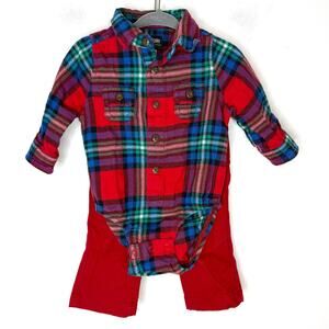 OshKosh B'Gosh Cat & Jack Plaid Flannel Pants Set In Red Blue 9 Months